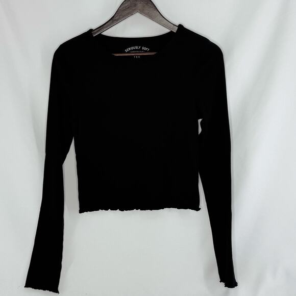 Aeropostale Seriously Soft Shrunken Tee Black Long Sleeve Womens Large Top - Picture 1 of 3